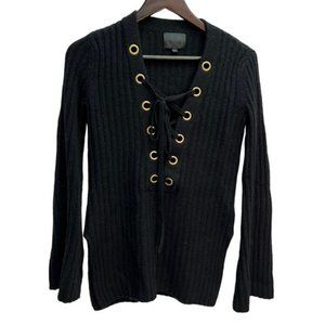 INTERMIX Black Lace UP Front Sweater Bell Sleeves Size S